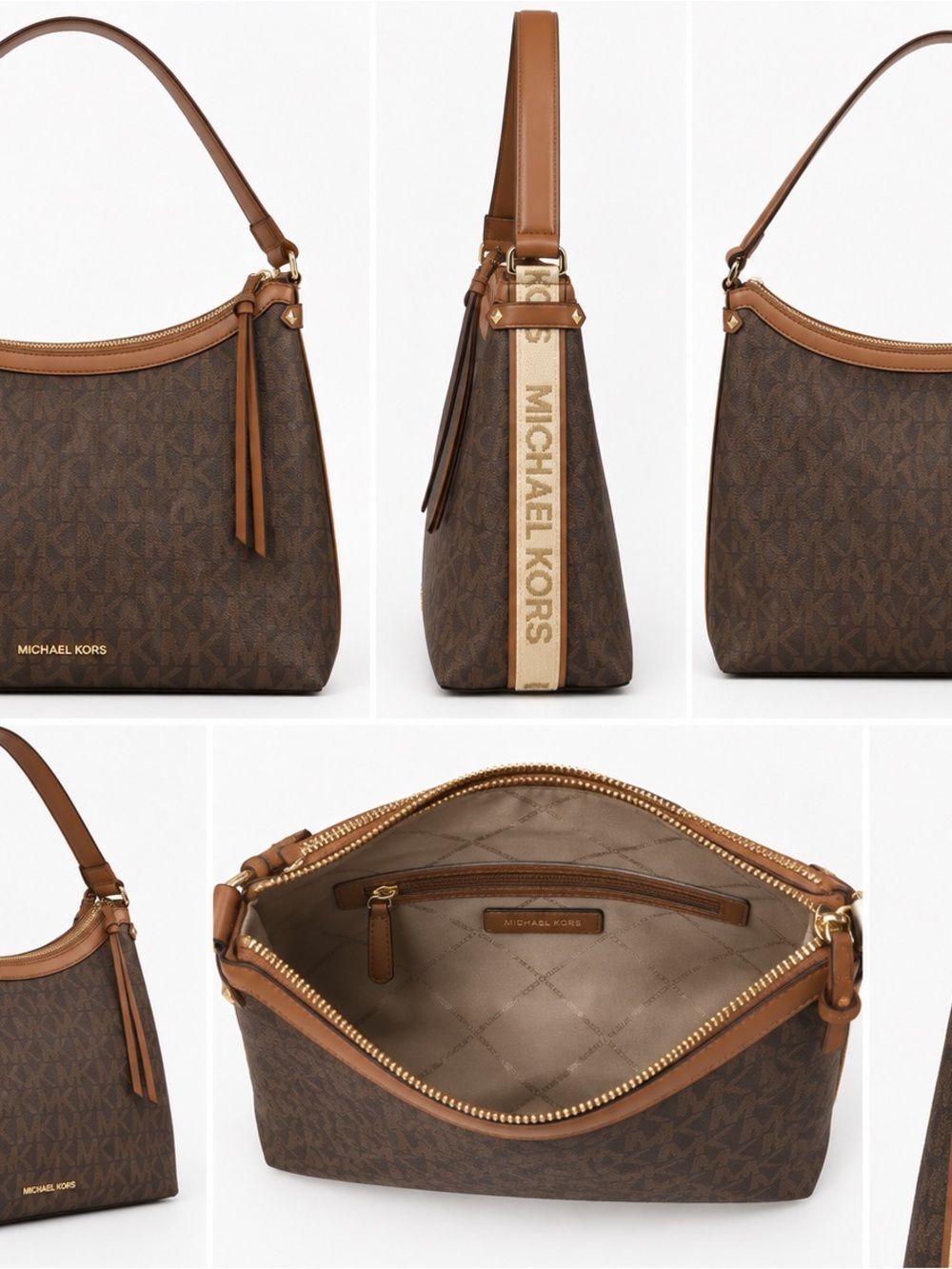 Michael Kors Brown and Tan Signature Logo Shoulder Bag